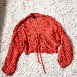 Burnt Orange Lace Up Open Knit Crotchet Boho Indie Earthy Oversized Cardigan